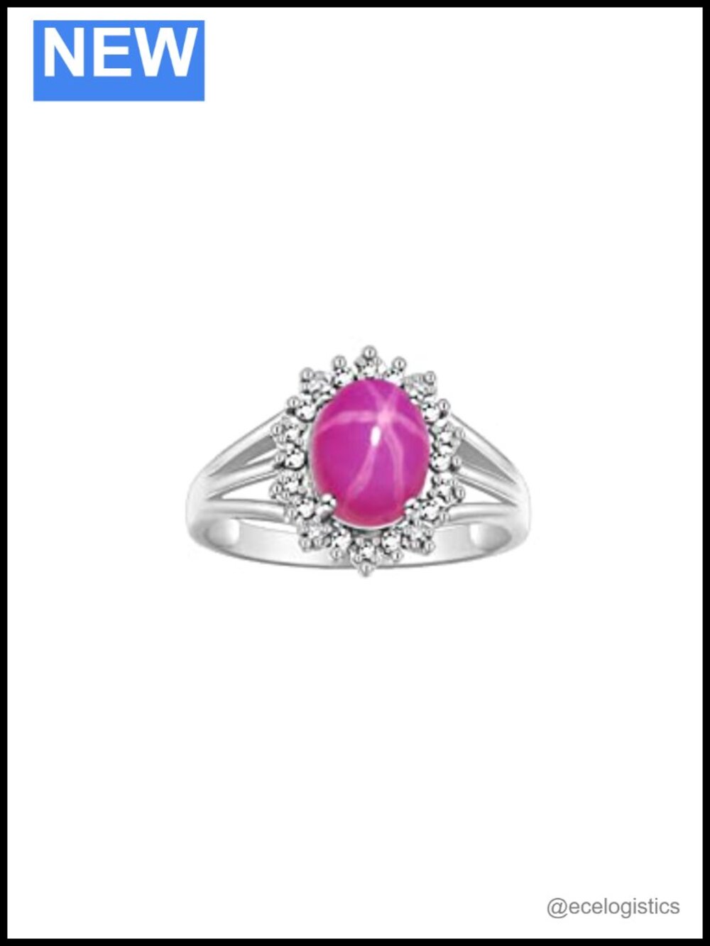 Sterling Silver Halo Ring 9x7MM Star Ruby Gemstone Birthstone